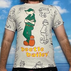 Vintage 80s beetle bailey tee shirt universal studios grey